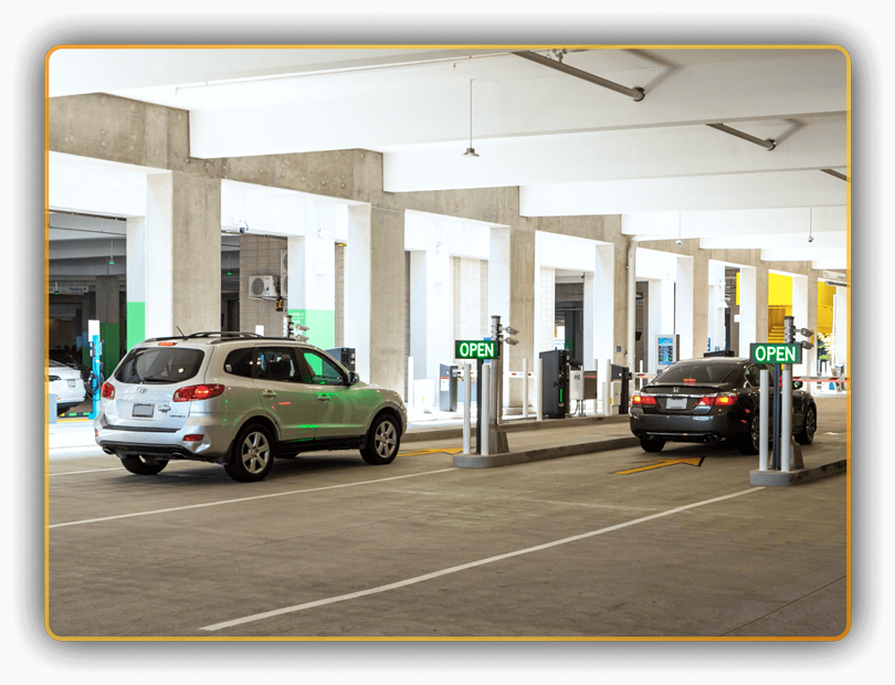 ABM Vantage smart parking solution in action, with cars entering airport parking garage