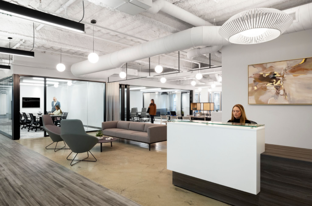 SGA-designed 125 Summer Street: open reception, lounge area