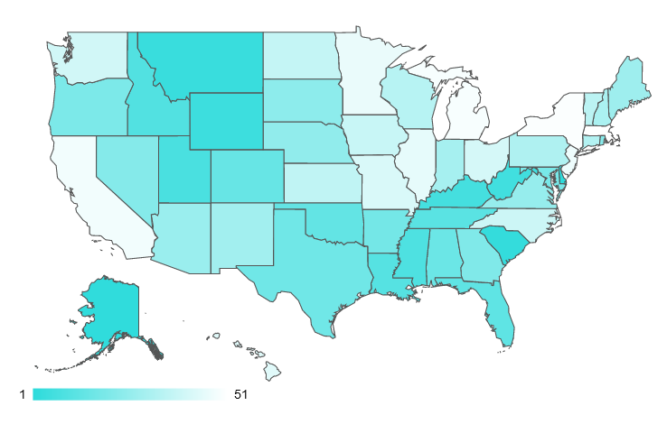 Wallet Hub job resignation rates map